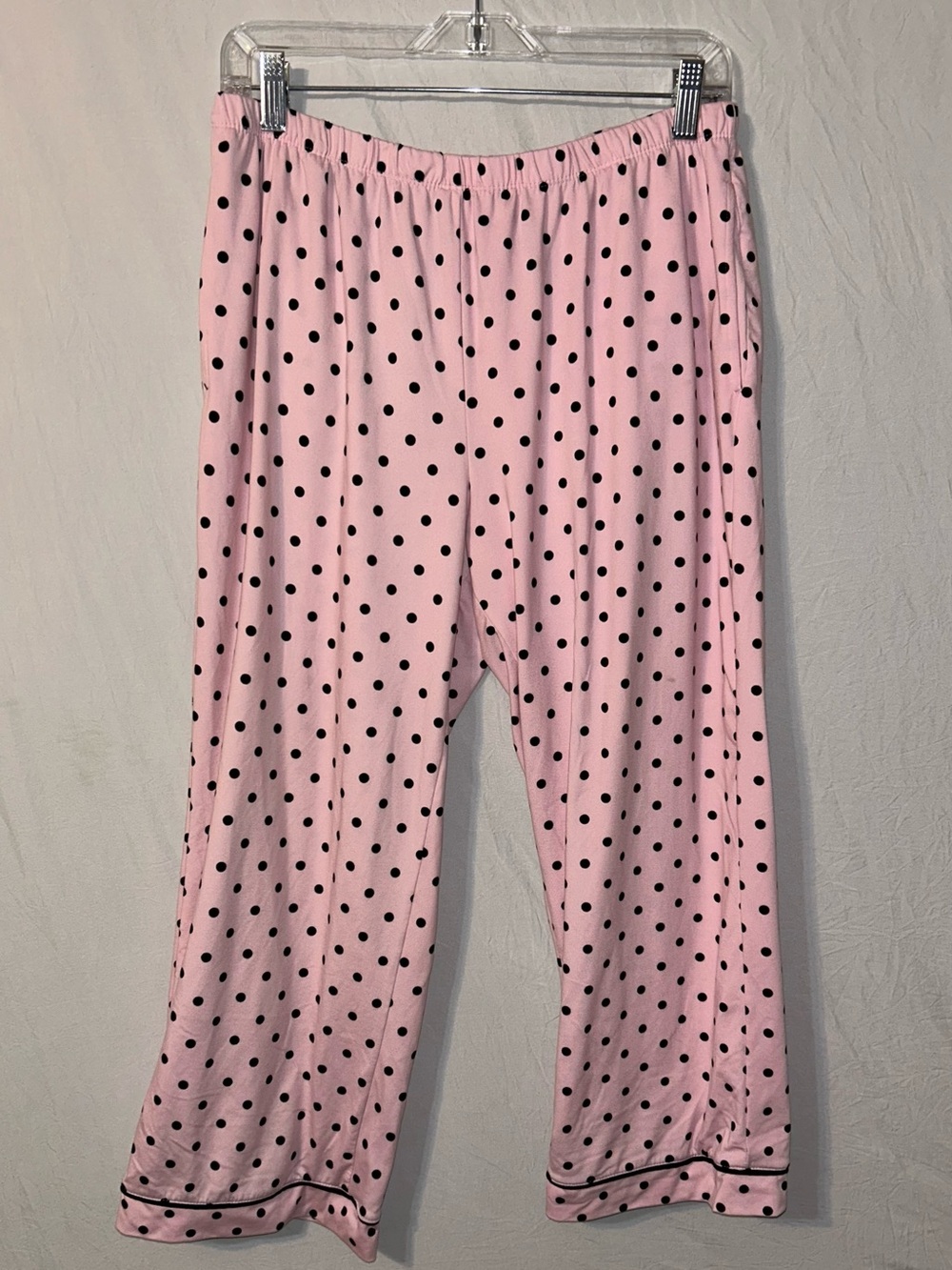 Joy Spun Pink Polka Dot Pajama Set with Contrast Trim Large Capri Length Pockets - Picture 5 of 7